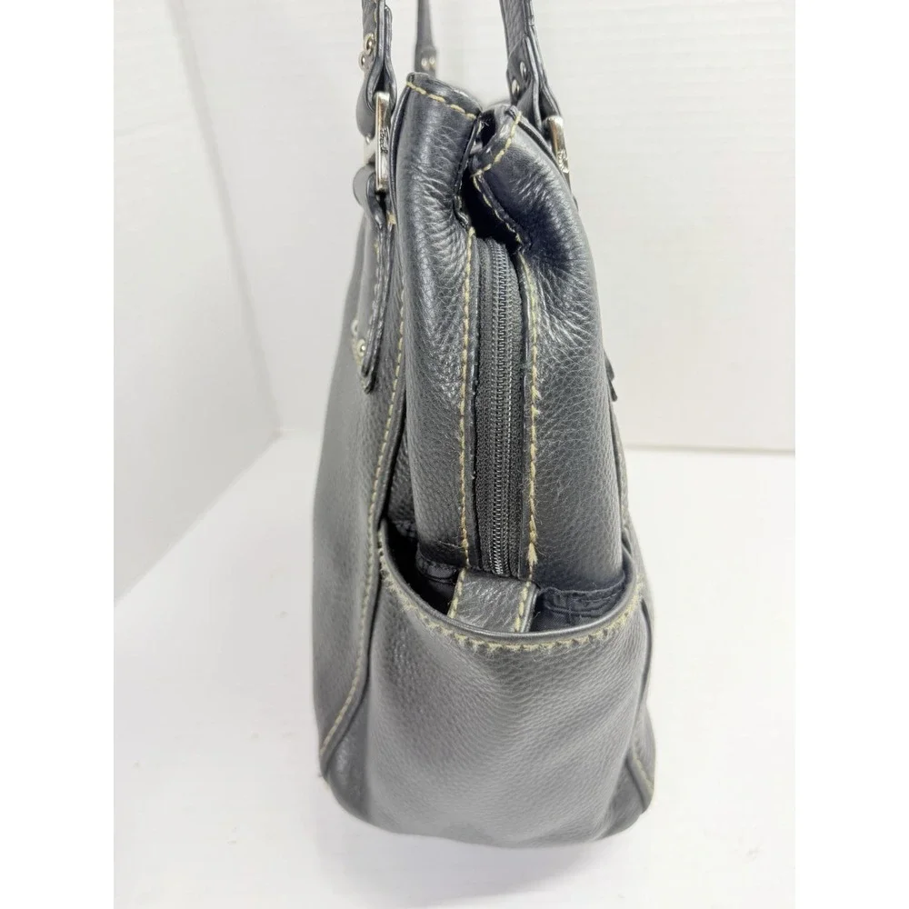 Fossil Black Pebbled Leather Multi-Compartment Satchel Shoulder Bag Y2K‎
